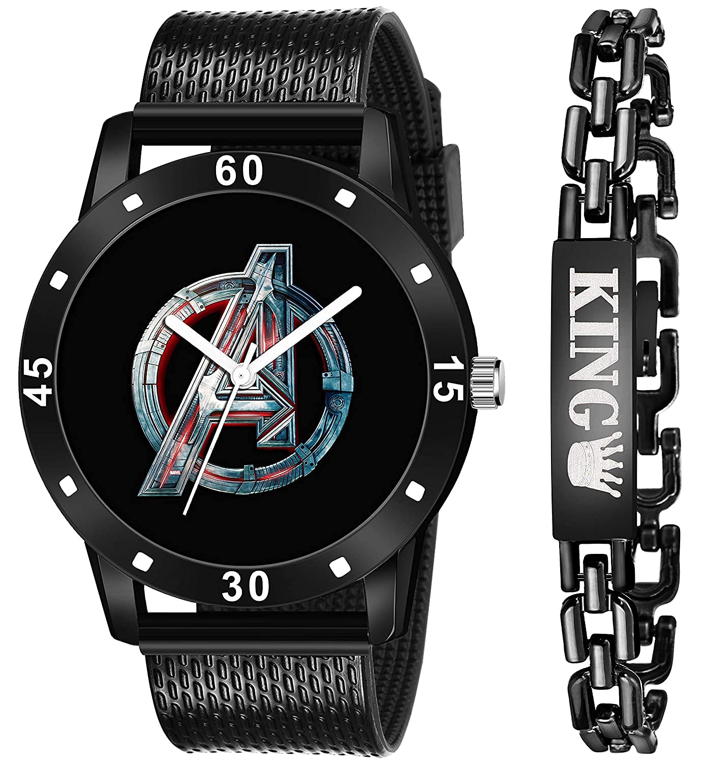 Boys Avenger Printed Analog Watch and King Bracelet Combo (Black) (B0BQWJGK67) Amazon Price History, Amazon Price Tracker