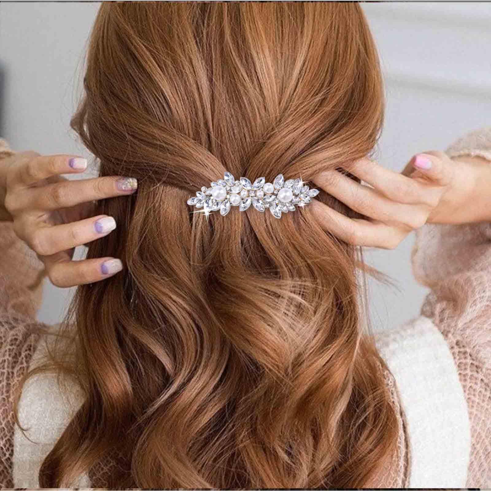 Barrette à Cheveux Perle Strass Argent - Accessoire Vintage Pour Mariage Ou Soirée