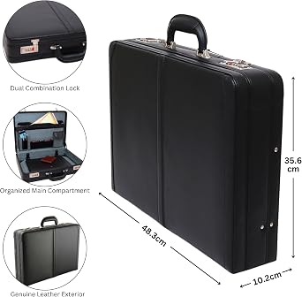 Alpine Swiss Mens Briefcase | Expandable Genuine Leather Attache Briefcase For Men | Dual Combination Lock Business Case