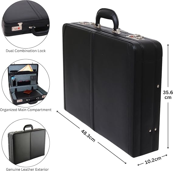 Alpine Swiss Mens Briefcase | Expandable Genuine Leather Attache Briefcase For Men | Dual Combination Lock Business Case