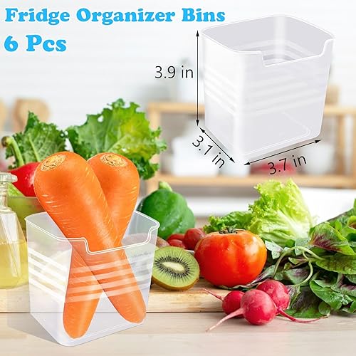 Miniatura 2 de 6 cubos organizadores de refrigerador, caja de almacenamiento de plástico transparente para puerta lateral, apilable, alimentos, frutas, verduras