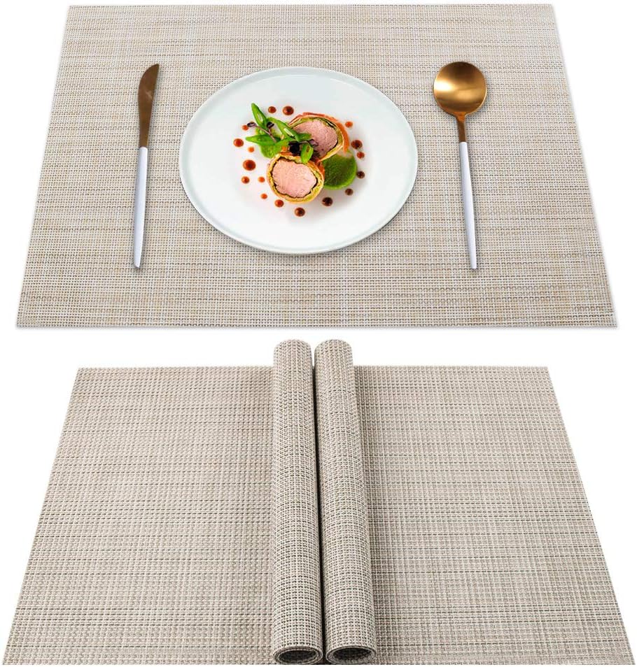 Placemats Set of 4, Heat Insulation & Stain Resistant Washable Place Mats 45x30cm, Durable Non-Slip Kitchen Table Mats Placemat for Dining Table Beige