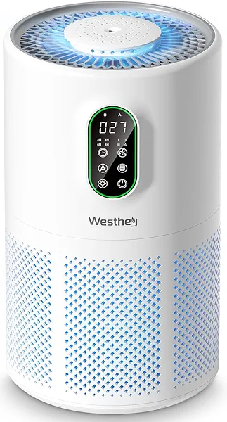 Air Purifiers for Home Large Room up to 1650 ft², WESTHEY H13 True HEPA Air Purifier for Bedroom with Night Light, Air Quality Monitor, Fragrance Sponge, Air Cleaner for Wildfire Smoke Dander Dust
