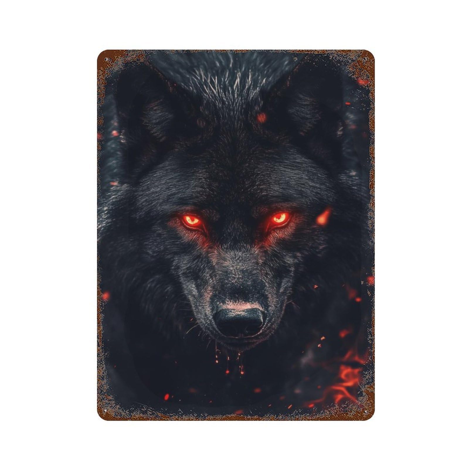 Fiery Wolf Rustic Tin Plaque 15.7"x11.8", for Living Room, Hallway And Home Decor, Decorative Metal Wall Art
