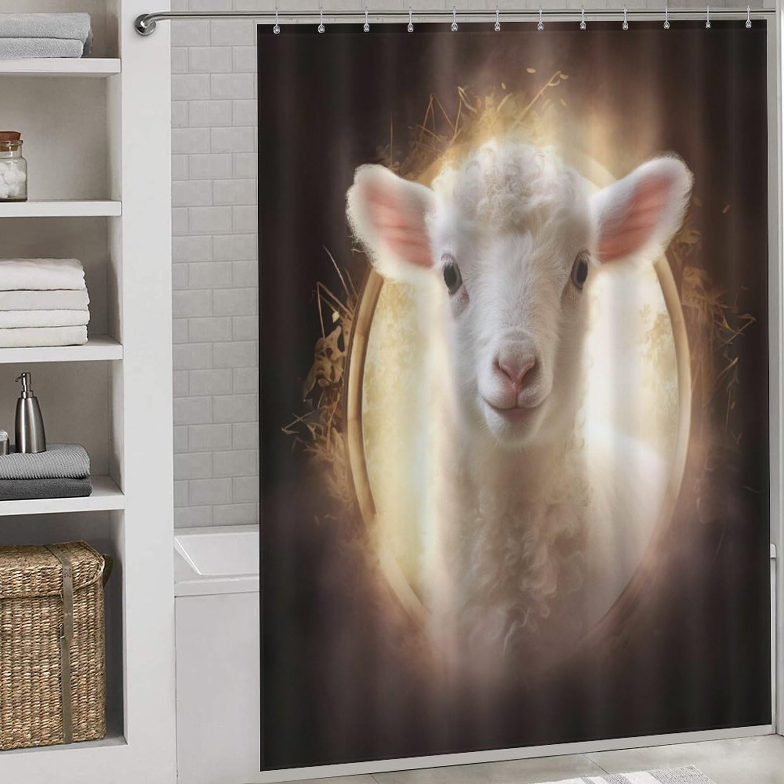 Rideau de douche mouton imperméable en tissu polyester anti-moisissure lavable pour baignoire