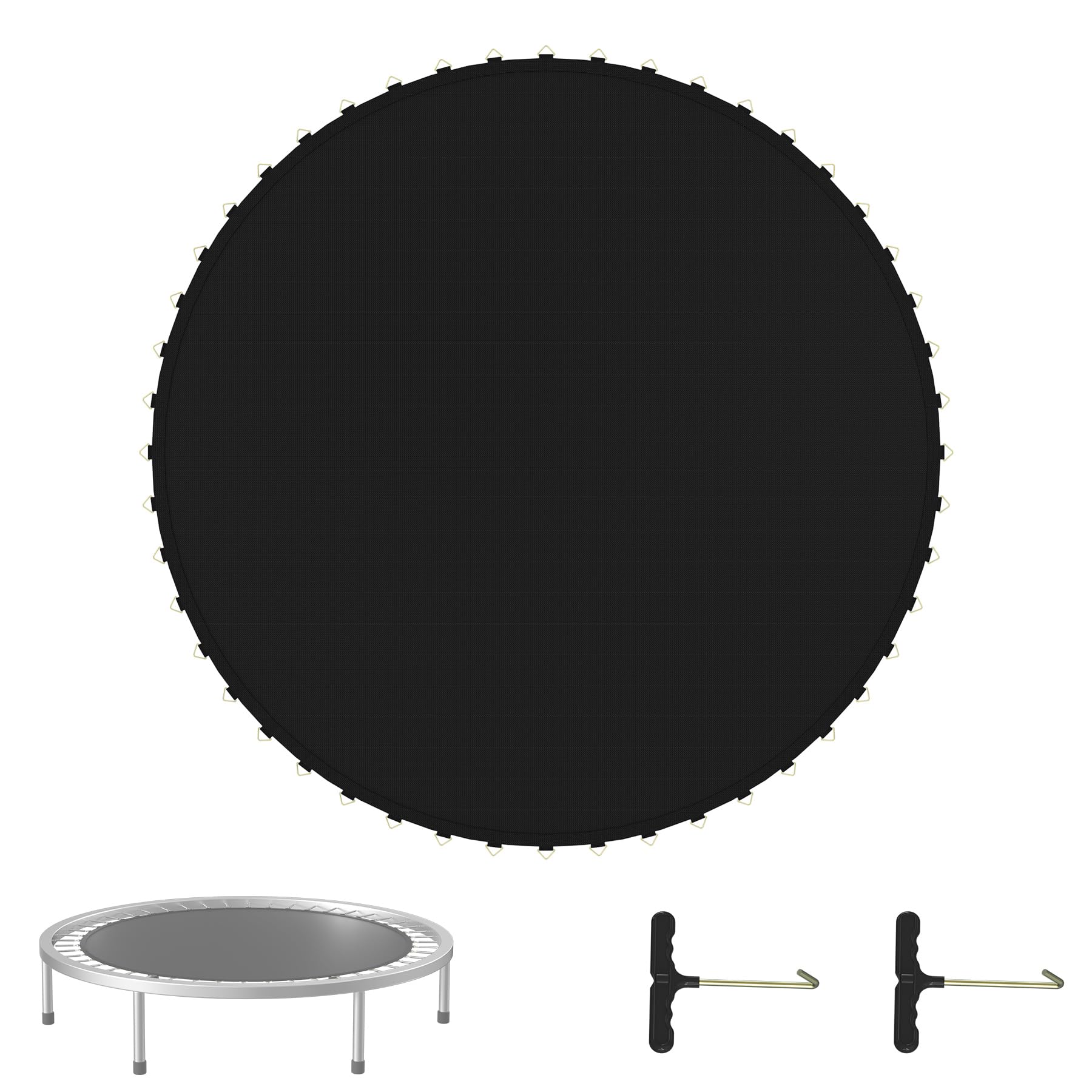 Froadp Trampolín de salto resistente a los rayos UV, pieza de repuesto con ojales de 48/60/72 y 2 tensores de muelles para camas elásticas de 8/10/12 pies, para jardín y exterior, color negro