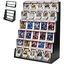 6-Tier Trading Card Display Stand with Top Storage Wood Detachable Card Display Stand High Capacity Graded Card Display for Soprts Card Collection & Show
