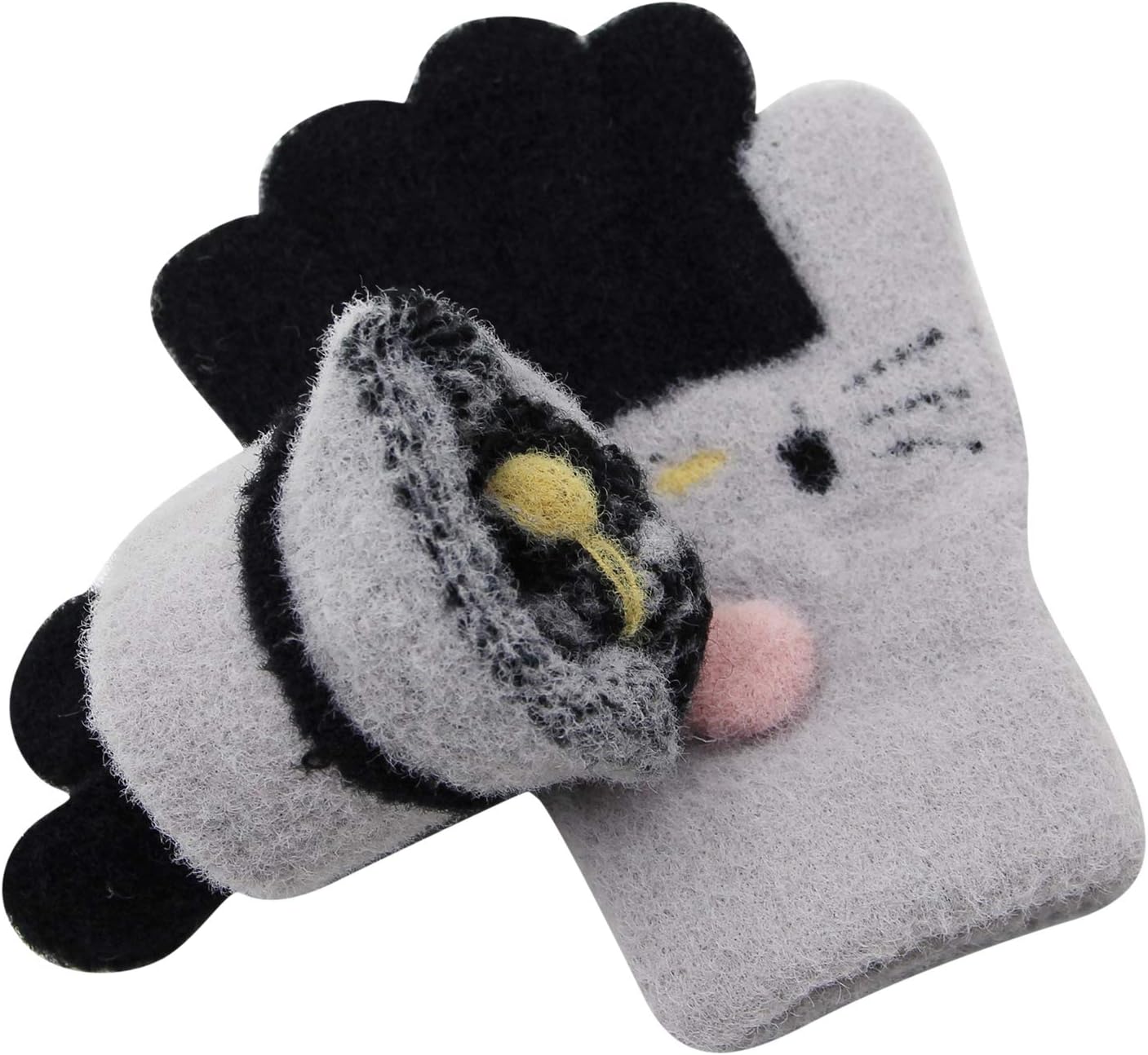 Cute Cat Face Kids Winter Knitted Gloves Full Finger Warm Mittens for 2-8 Years Old Litlle Girls Boys