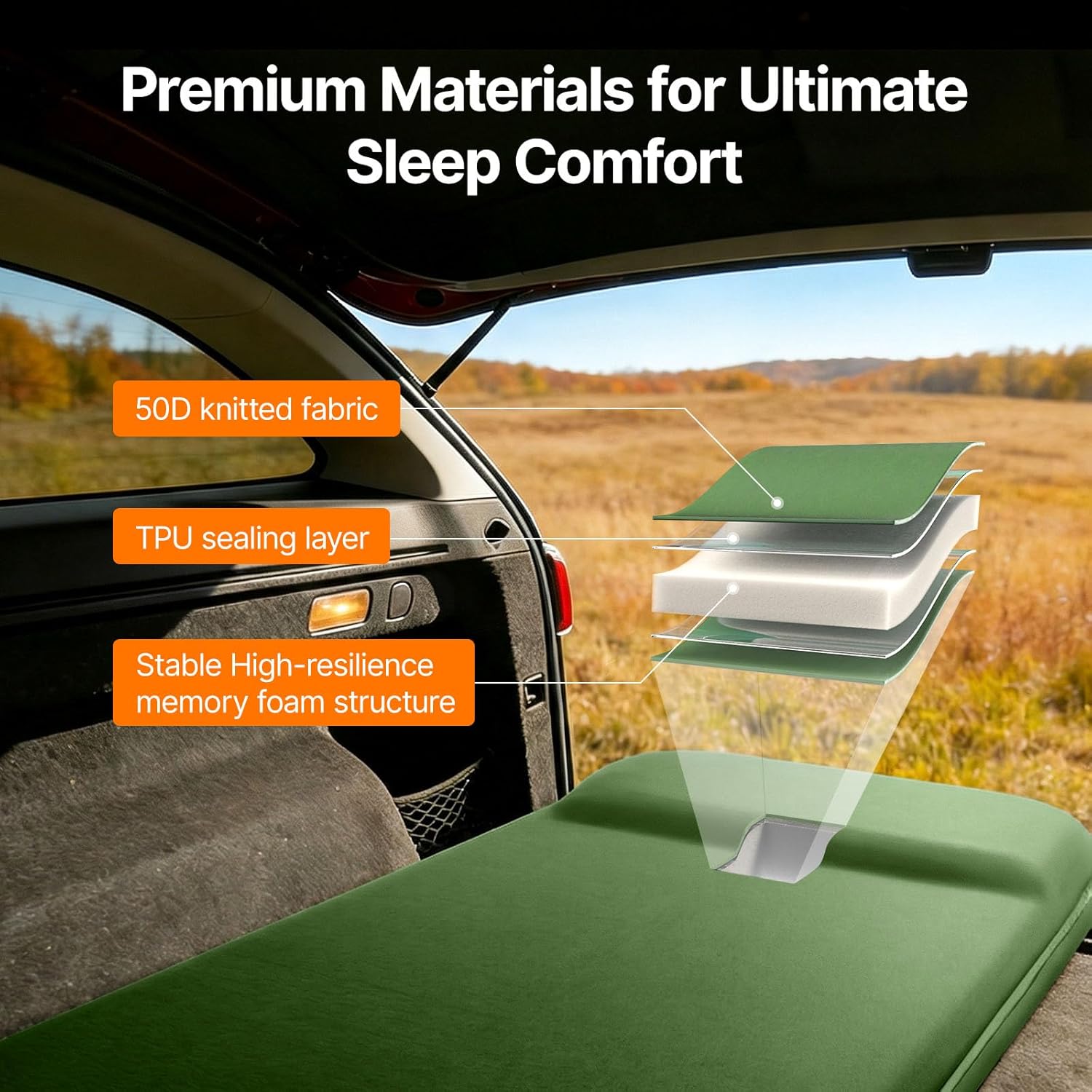 OGERY Self-Inflating Sleeping Pad with Built-in Foot Pump, 3" Memory Camping Mattress Pad, Quiet & 9.5 R-Value Insulated Sleeping Mat Camping Essential Gear for Car Tent Camping