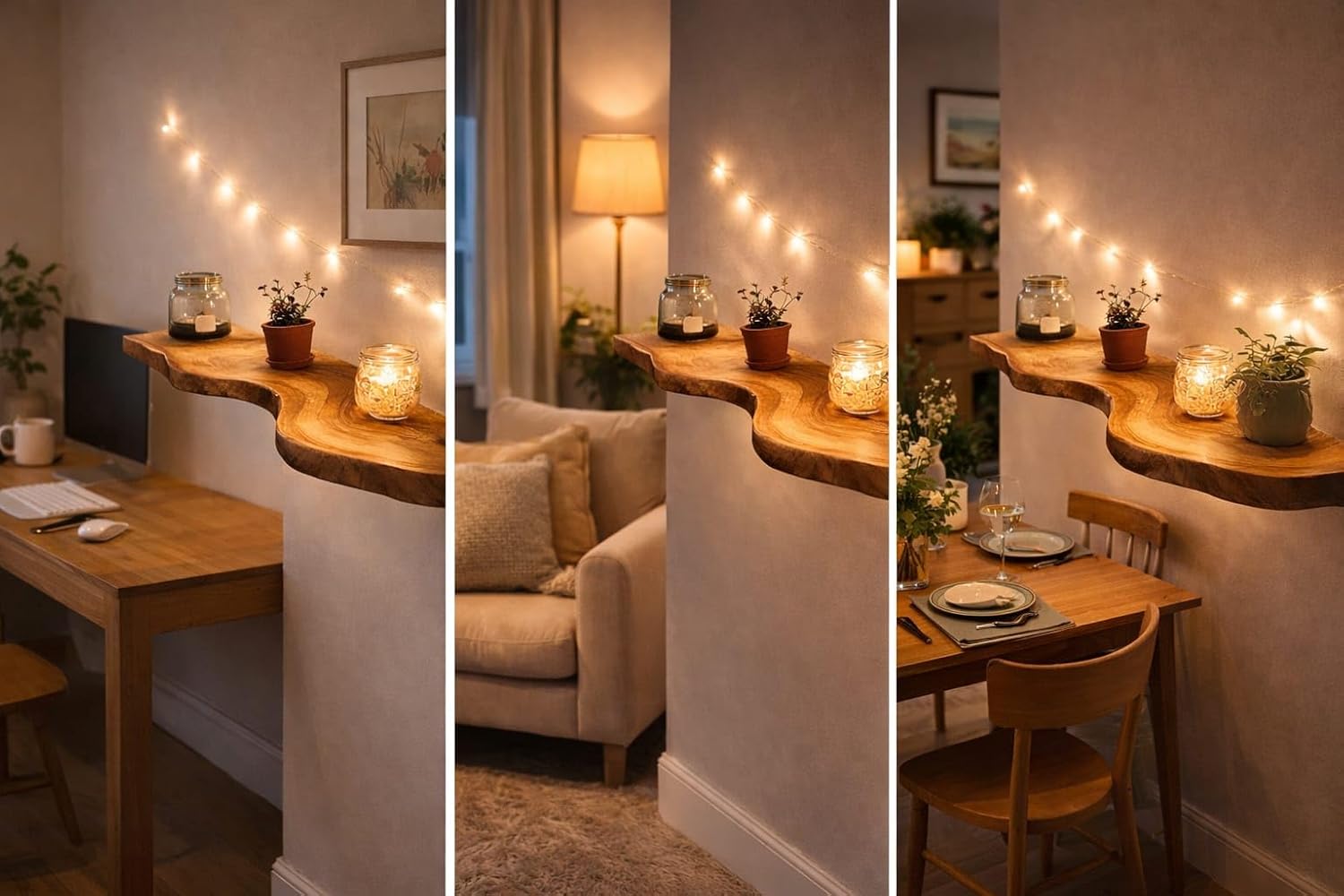 Live Edge Floating Wall Shelf, Rustic Wood, Natural Wavy Design, Boho Home Decor (2, Natural, 28" W X 8" D X 1.5")