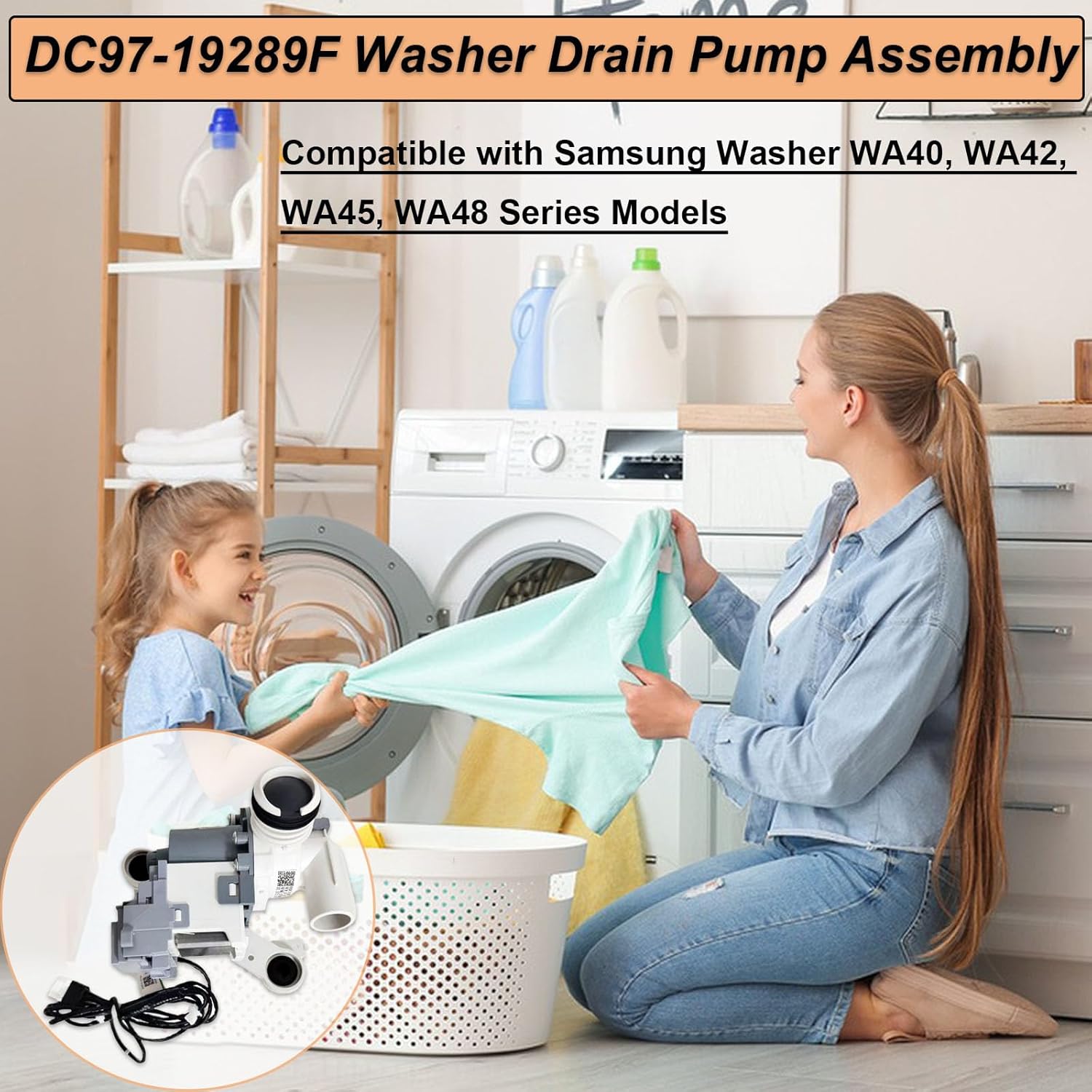 DC97-19289F PX3516-01 Washer Drain Pump Assembly Compatible with Samsung WA45N3050AW/A4, WA45H7000AP/A2, WA44A3205AW/A4, WA50M7450AW/A4, WA50F9A7DSP/A2, WA45M7050AW/A4, WA52M8650AW/A4 Drain Pump Motor