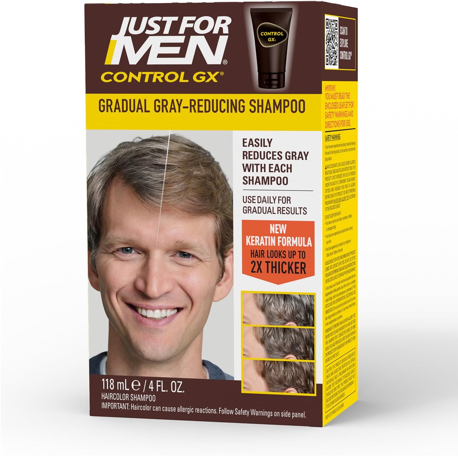 Just for MenControl GX Grey Reducing Shampoo for Lighter Shades of Hair, Blonde to Medium Brown, Gradual Hair Color, 4 Fl Oz - Pack of 1 (Packaging May Vary)