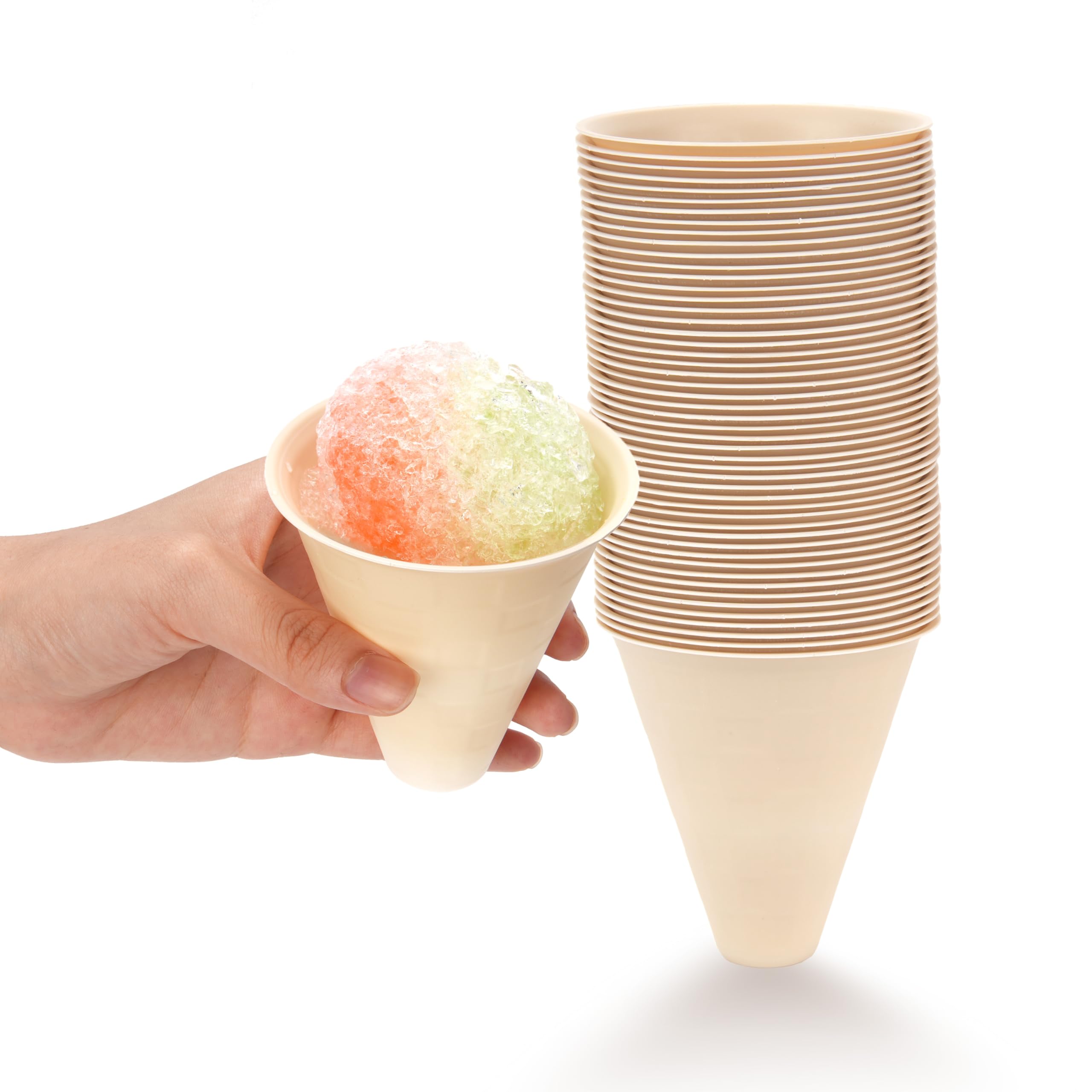 LUVCOSY 50 Count Disposable Snow Cone Cups | Biodegradable CornStarch | No-Leak & Soak-Resistant| 4 OZ Shaved Ice Cups |Ice Cream Party Supplies |