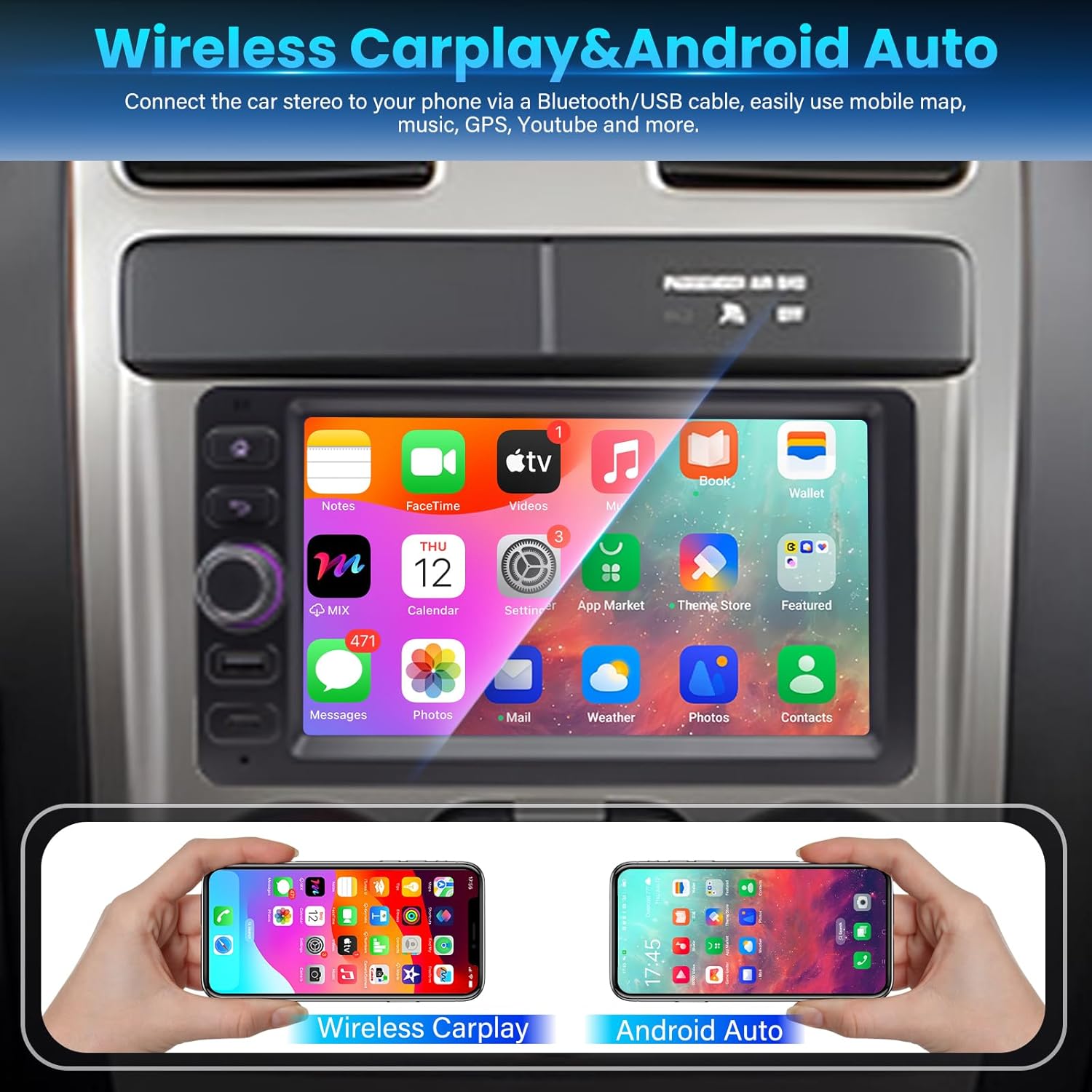 4+64G Car Stereo Radio for Chevy Chevrolet Silverado SSR Tahoe 2003-2006, GMC Sierra Yukon 2003-2006, Hummer 2003-2006, 7'' Radio with Wireless CarPlay/Andriod Auto/WiFi/Bluetooth/Backup Camera/GPS