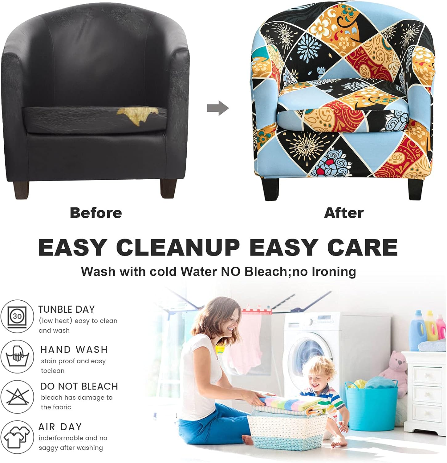 TOPCHANCES 2 Piece Club Chair Slipcover,Floral Pattern Tub Chair Cover with Cushion Cover Removable Stretch Armchair Covers Round Barrel Chair Covers for Bar Counter Living Room (Pattern#10)