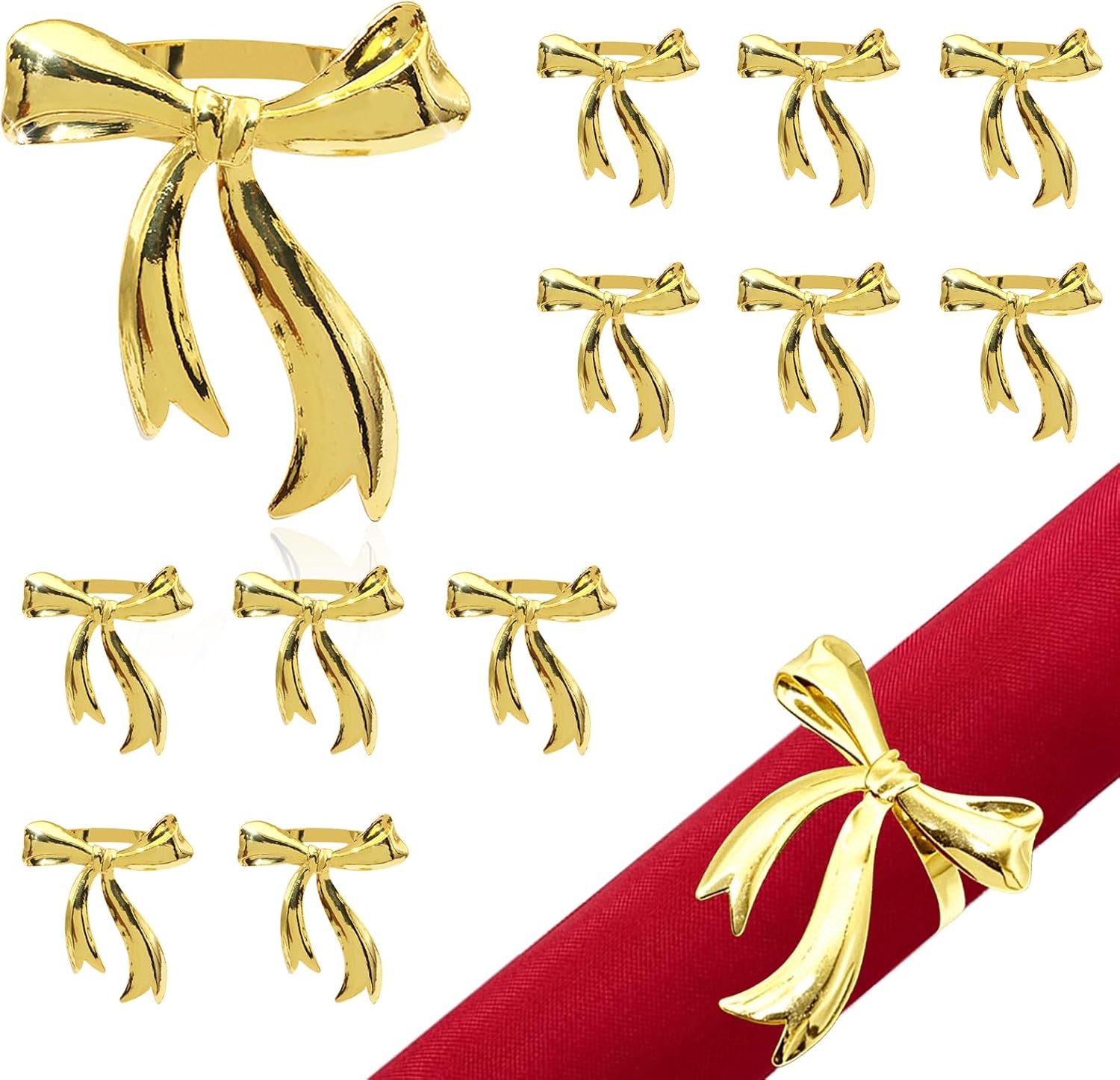 Amazon.com: Davifina Gold Bow Napkin Rings Set of 12 Christmas Bow Tie ...