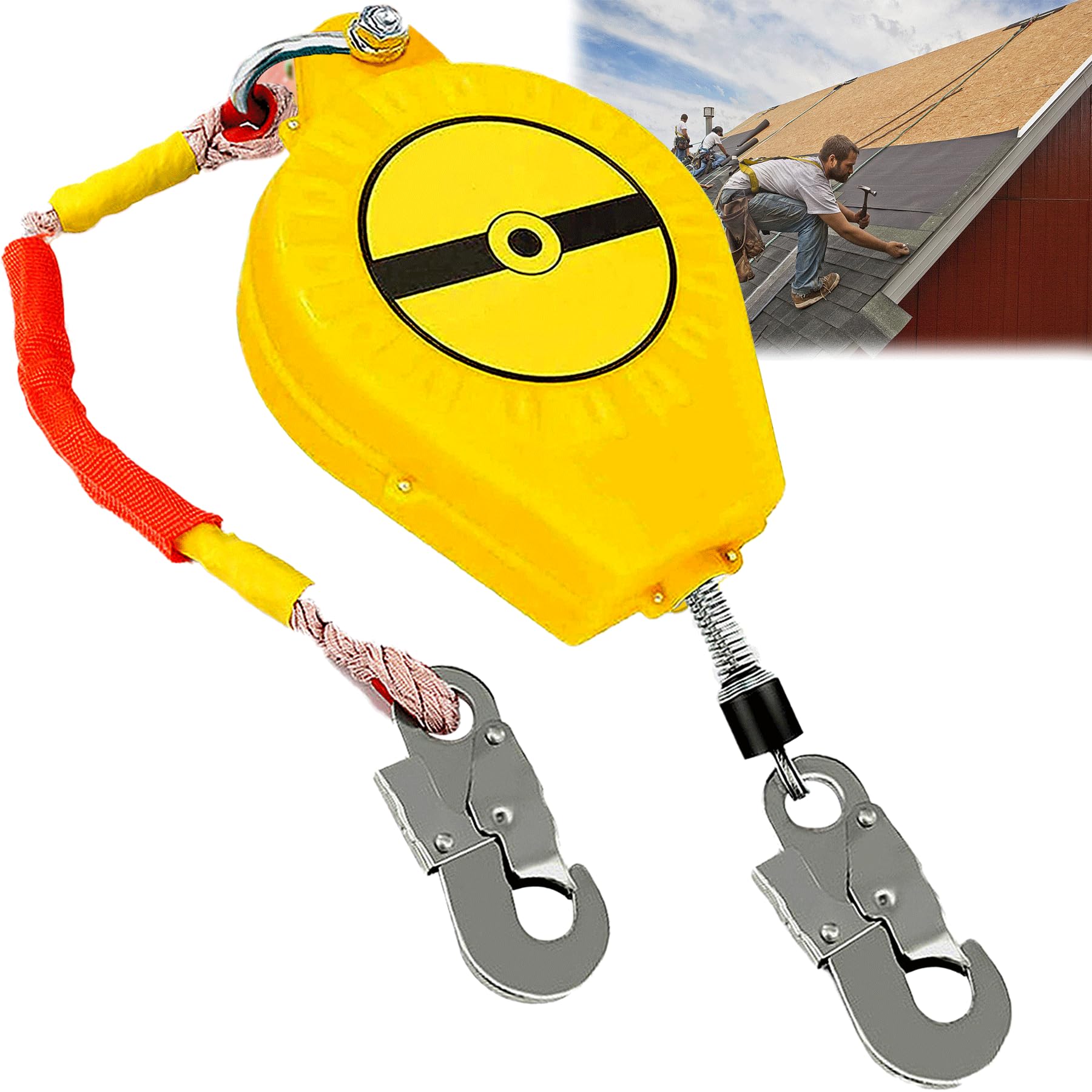 Dispositif Antichute a Rappel Automatique, 3-20m Harnais Securite Anti-Chute Rétractable avec Double Serrure, Corde de Sécurité pour Construction de Toiture et L'escalade, Charge:150kg(Size:3m)