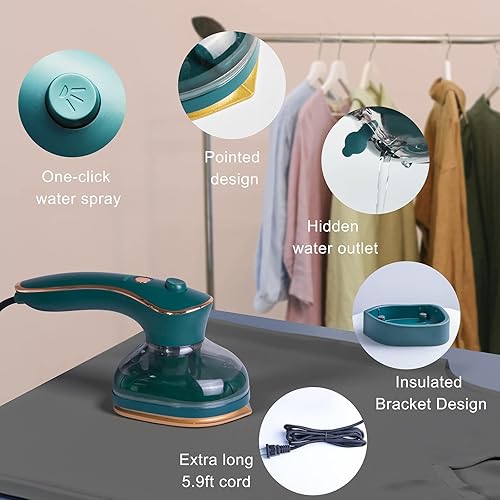 Miniatura 2 de DEMEYATH - Plancha de mano portátil mini plancha de vapor de mano para ropa removedor de arrugas mini plancha para planchado en seco y húmedo para