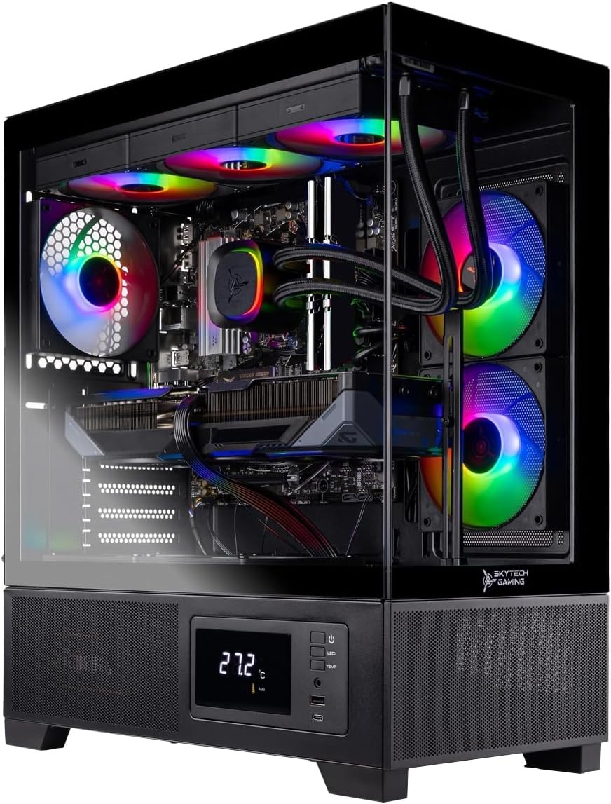 Skytech Gaming Azure 3 Plus Gaming PC, AMD Ryzen 7 7700X 4.5GHz, NVIDIA RTX 5070 12GB, 1TB Gen4 NVMe SSD, 32GB DDR5 RAM 5600, 850W Gold ATX 3 PSU, 360 ARGB AIO, Wi-Fi, Win 11, Desktop