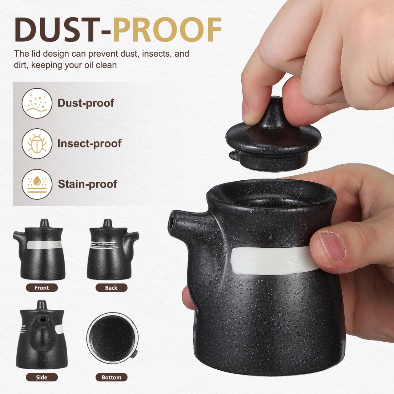 DOITOOL 2 dispenser di olio d'oliva, vaso di salsa di olio in ceramica, vaso di condimento di soia in stile giapponese, bottiglia di salsa di soia da 160 ml (nero)