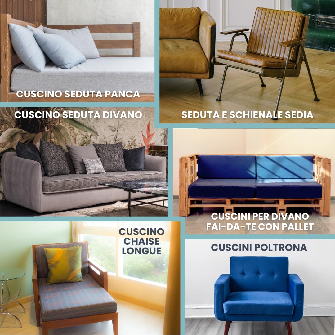 TENDAGGIMANIA Gommapiuma per Imbottitura Densità 18-25-30 - Lastra 200x100cm - Spessore 1-10 Cm - Spugna per Imbottitura Divani,Cuscini, Sedie, Artigianato, Fai da Te (Densità 25-Spessore 5 cm)