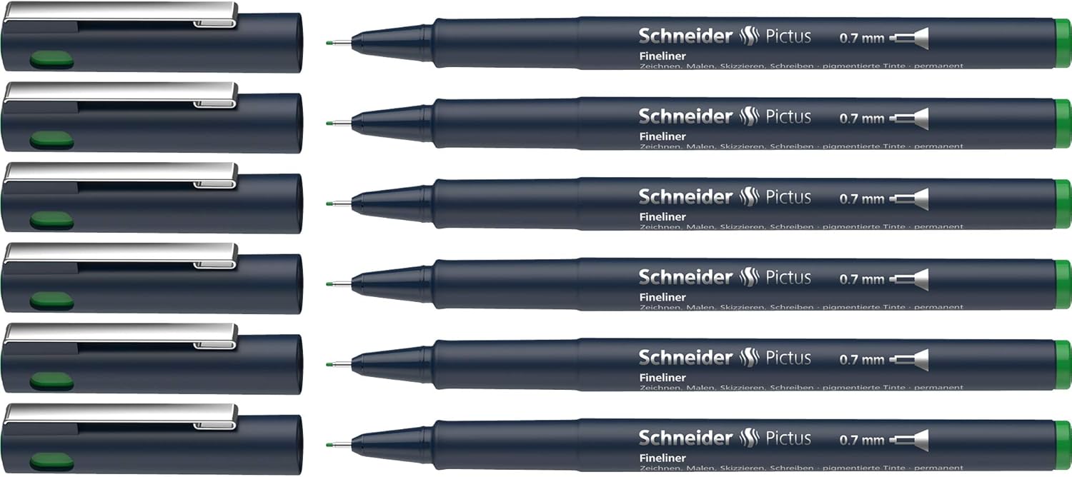 Schneider Pictus Fineliner (Line Width 0.3 mm, Indelible, Metal-Encased Tip, 85% Recycled Plastic Casing) Pack of 6, Red