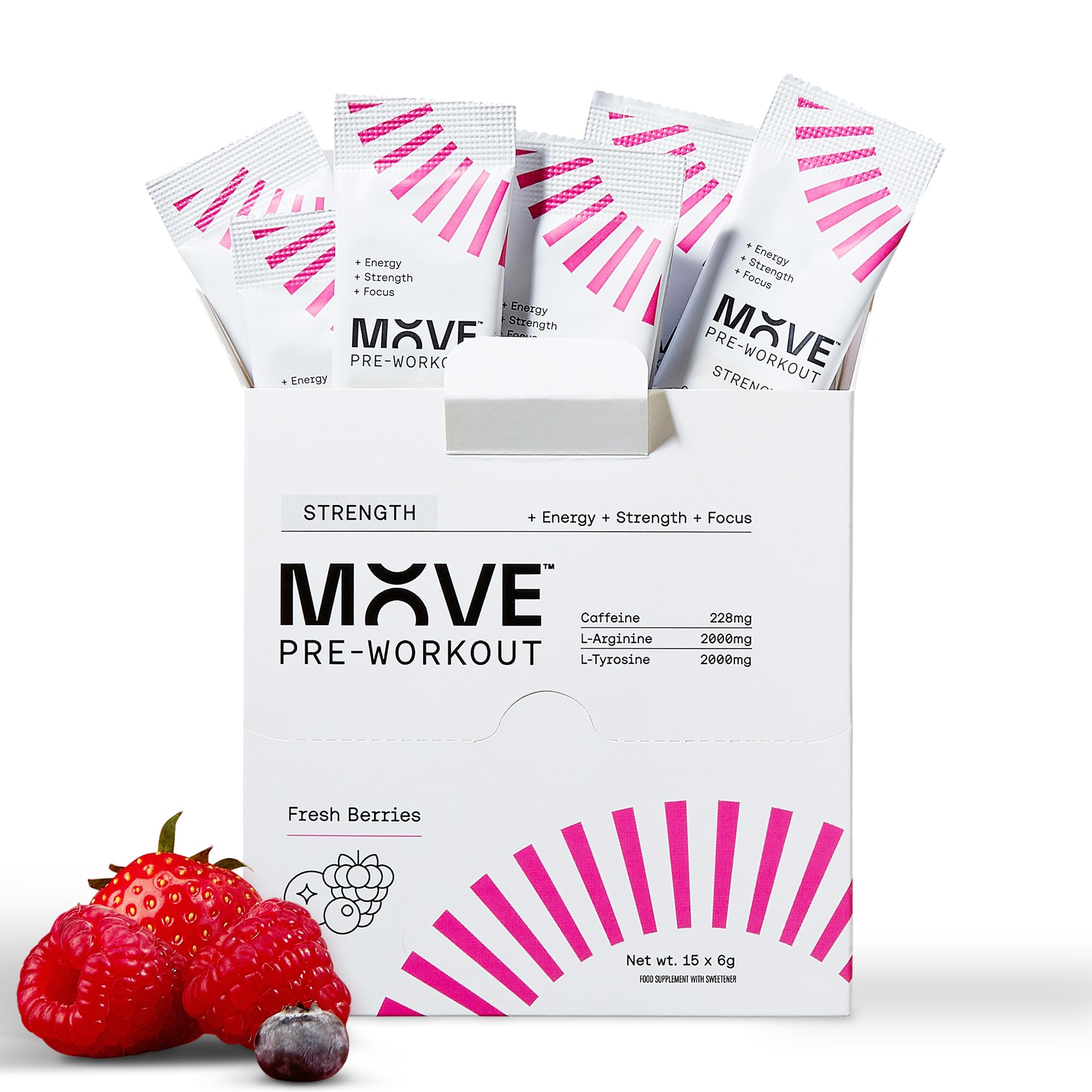 Sachet Powder Strength Formula for Men & Women, Energy Drink Shots, Beta Alanine Free Preworkout, Beta Fuel, 15 Servings, Informed Sport Certified (15x6g, Fresh Berries)