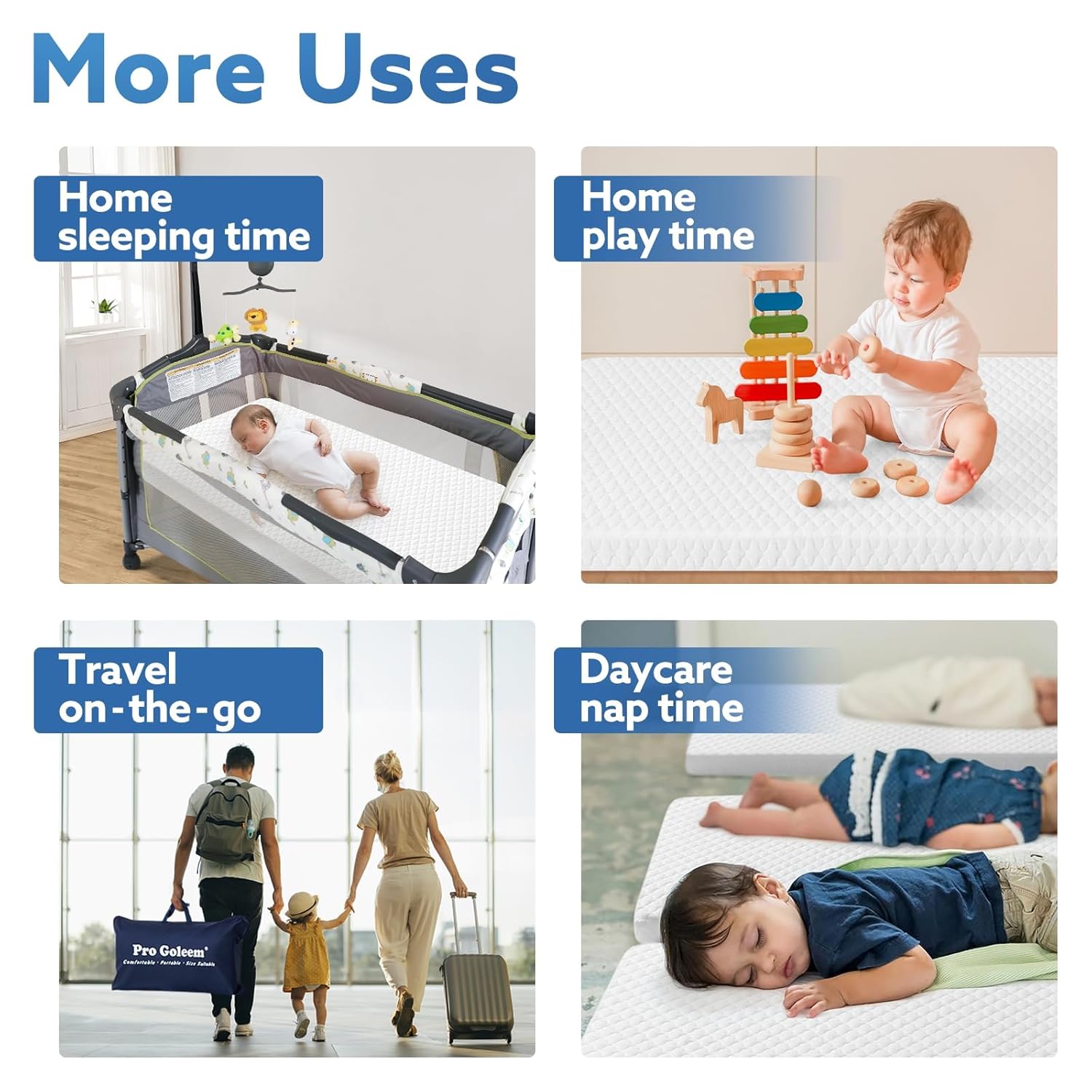 Pro Goleem Pack and Play Mattress (38"x26"), Waterproof Pack n Play Mattress Pad with Carry Bag, Firm Playard Mattress with Soft Cover, for Babies and Toddlers - Image 7