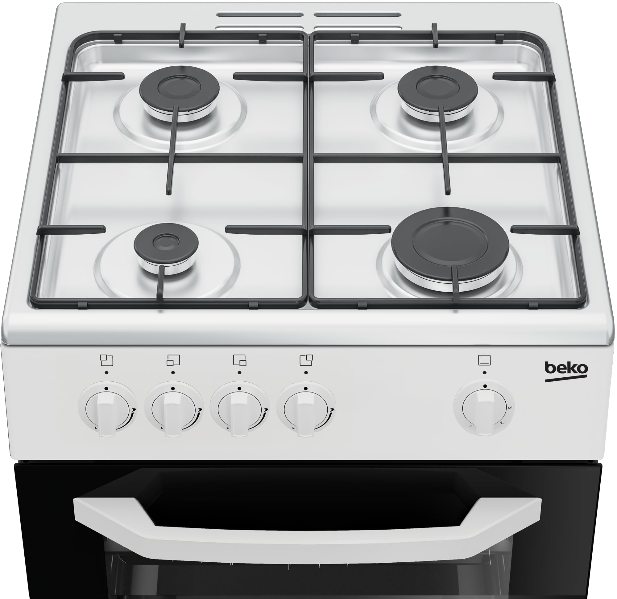 Beko - CSG42001FW - Kitchen 50 x 50, Gas cooker + hob with 4 gas burners and plate grills, class A, mechanical control, white, dimensions H x W x D: 85.0 x 50.0 x 50.0