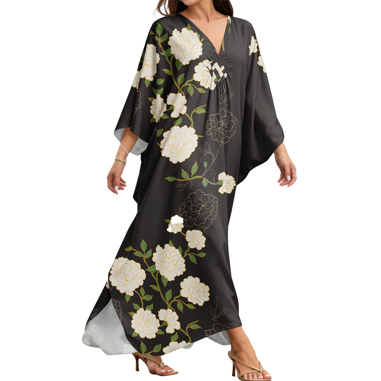 MAKABO Kaftan Dresses for Women, V Neck Moo Moos Colorful Print Cover Ups Caftan Beach Dresses for Swimwear