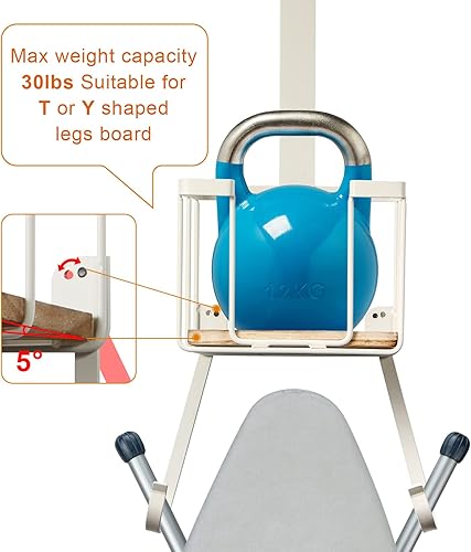 Miniatura 13 de TJ.MOREE Soporte para tabla de planchar para montaje en pared/sobre la puerta con cesta de almacenamiento grande, soporte para plancha y tabla
