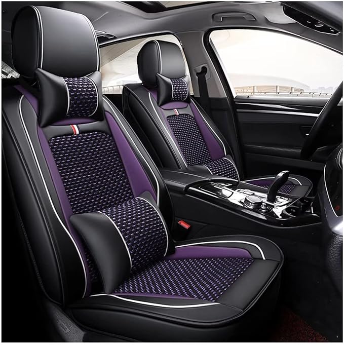 DaFei Purple Car Seat Covers Full Set with Pillows,Leather