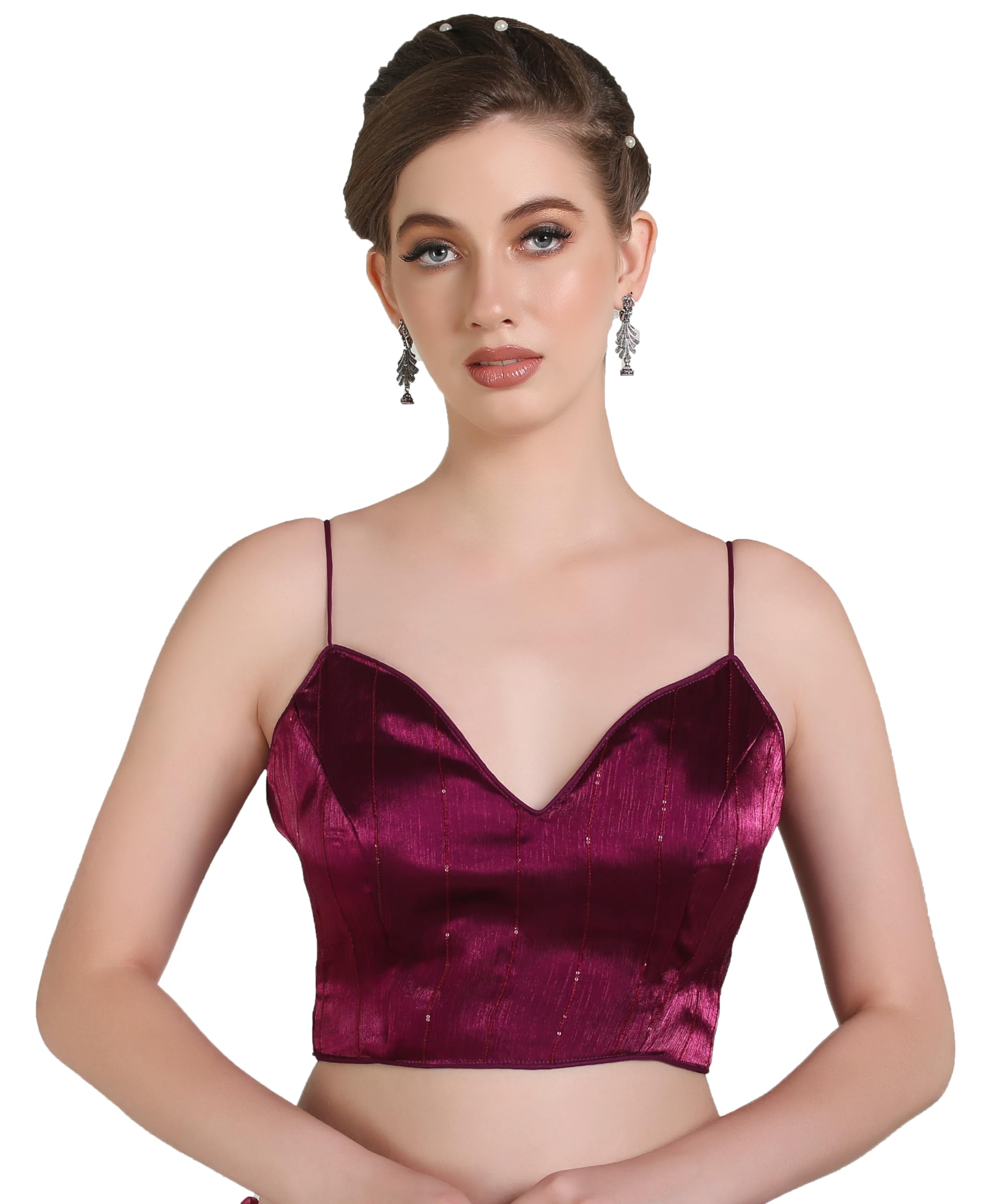 Pujia Mills Woman Blouse Latest Collection Of 2025 Indian Ethnic Wear Spaghetti Wine Color Stylish Readymade Choli Blouse