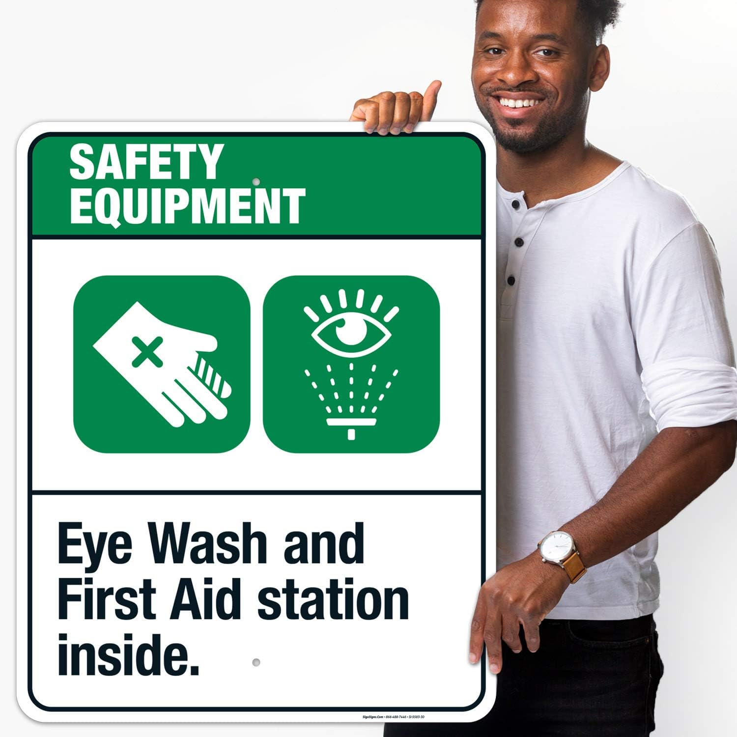 Eye Wash and First Aid Station Inside Sign, ANSI Safety Equipment Sign, 24x30 Inches, 55 mil Thick HDPE (high Density polyethylene), Made in USA