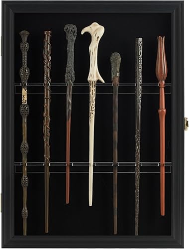 Miniatura 4 de 7 varitas vitrina universal Magiquest Soporte de varita mágica de mago de montaje en pared con cerradura de madera Magiquest Wand Vertical Soporte