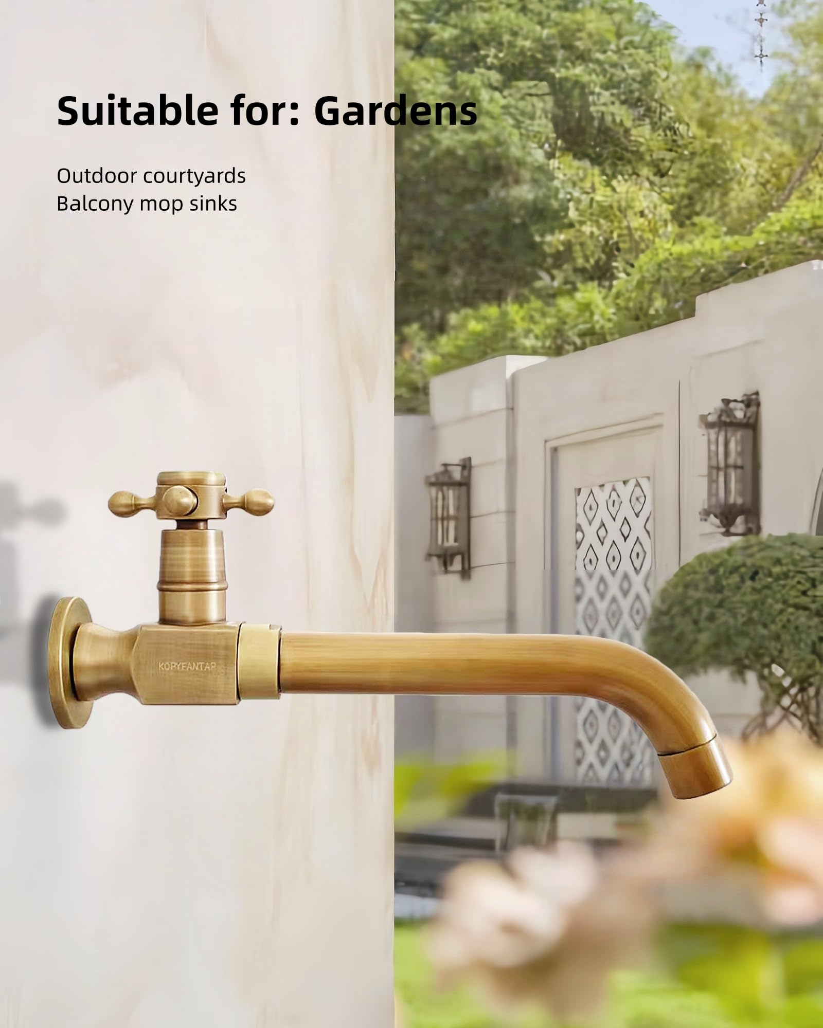 Rubinetto da Esterno a Muro in Ottone Antico, Rubinetto a Parete Giardino Acqua Fredda, Girevole a 360° Rubinetti Bronzo Lungo per Lavabo Lavello e piscina, 24cm