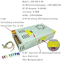Vista 6 de Transformador AC-DC 0-24V Ajustable 20A480W Voltaje Pantalla Digital DC Regulada Fuente de alimentación de conmutación Adaptación al motor
