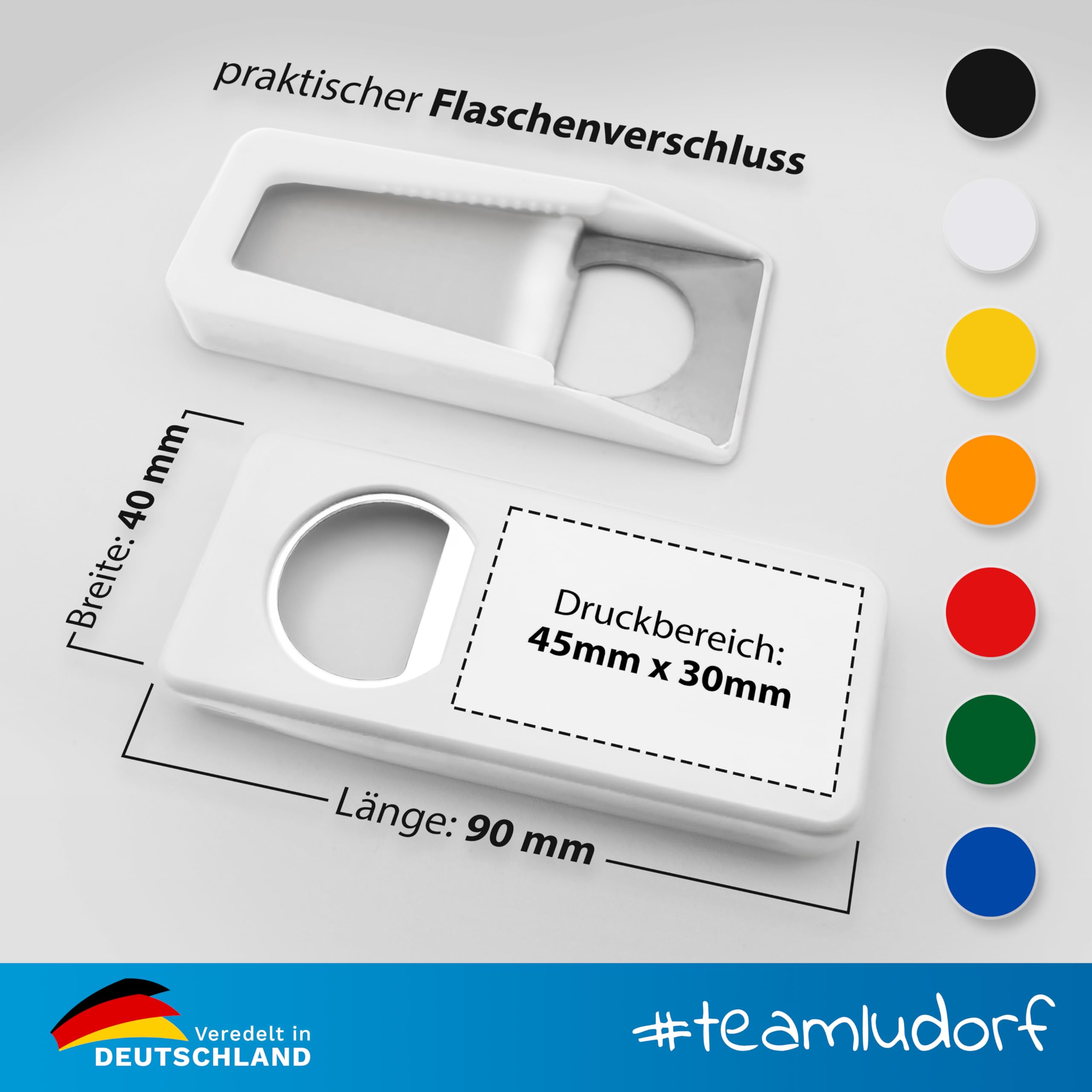 100 Stück Flaschenöffner mit spezieller Beschriftung in Weiß – personalisierbar mit eigenem Text und Bild, erhältlich in mehreren Farben, perfekt für Bierliebhaber