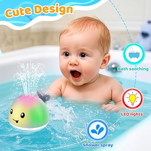 Miniatura 2 de Juguetes de baño iluminados con diseño de ballena para bebés de 6 a 12 años, 12 a 18 meses, niños de 1 a 3, 2 a 4 años, fuente de agua para niños y