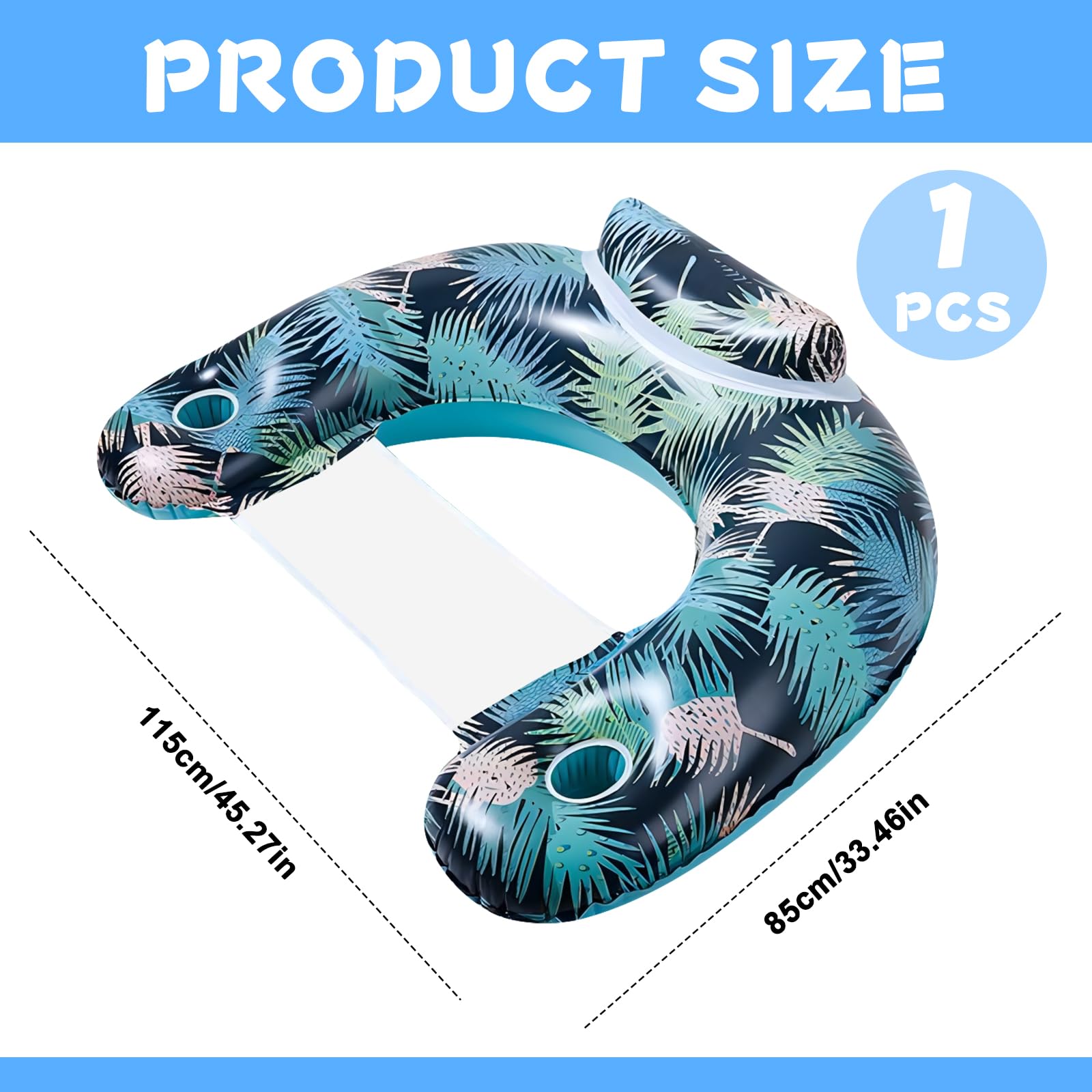 Valicaer Pool Float Water Hammock,Inflatable Pool Swimming Chair U Seat Pool Lounge Water Hammock Chair Air Mattress with Cup Holder Inflatable Rafts Saddle Drifter Floating Chair Portable for Adults - Image 2