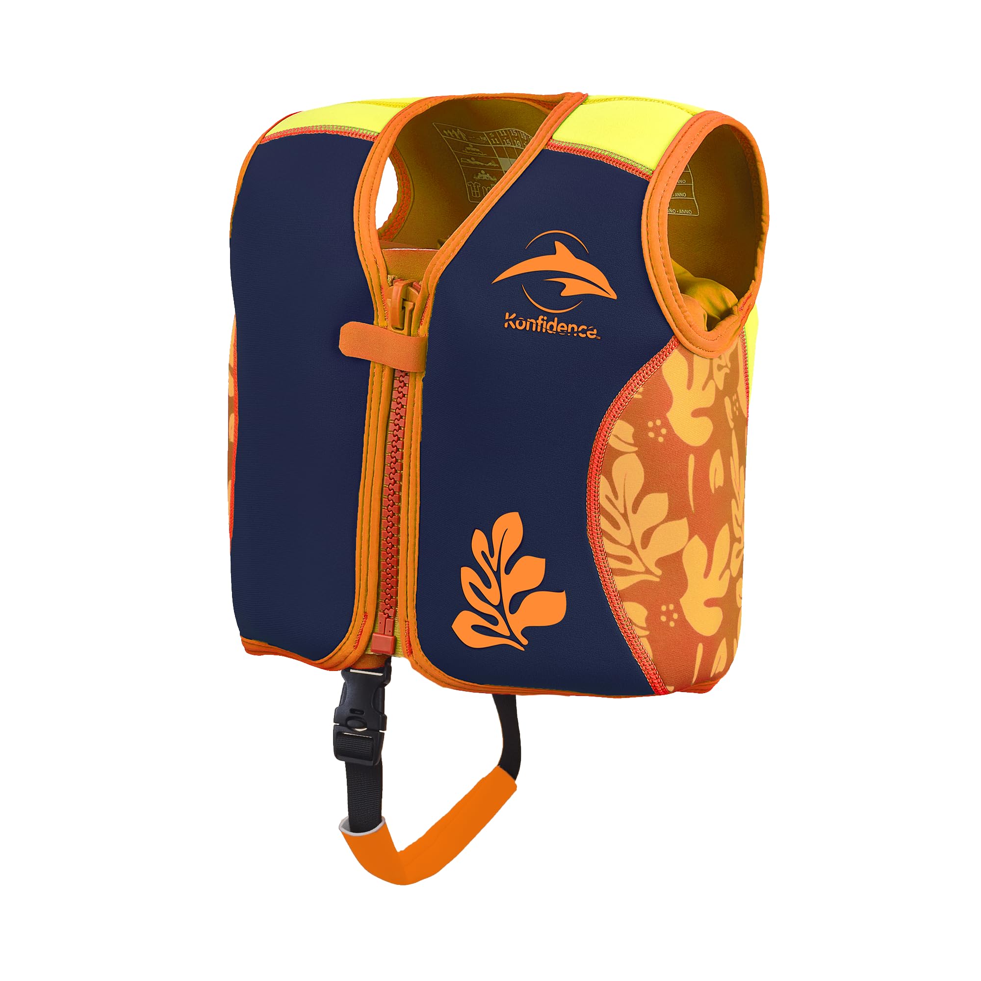 Konfidence Premium Swim Vest – Suitable for Baby, Toddler & Kids - Swim School Approved with Adjustable Buoyancy Ideal for Learning to Swim. UKCA & CE Compliant (Maui Orange/Navy, L (3-6 Years))