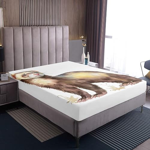 Miniatura 7 de Erosebridal Juego de sábanas de hurón tamaño individual para niños, sábana bajera ajustable de hurón de dibujos animados para niños, bonitas sábanas