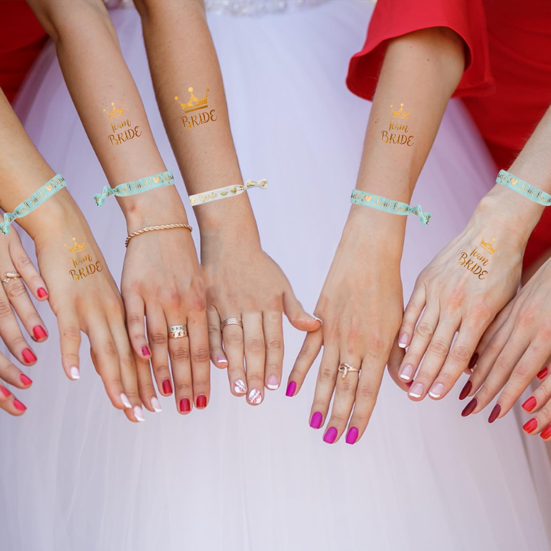 48 Pezzi Team Bride Set: Occhiali a Forma di Cuore, Braccialetti, Tatuaggi per Addio al Nubilato - Bride to Be Gadget