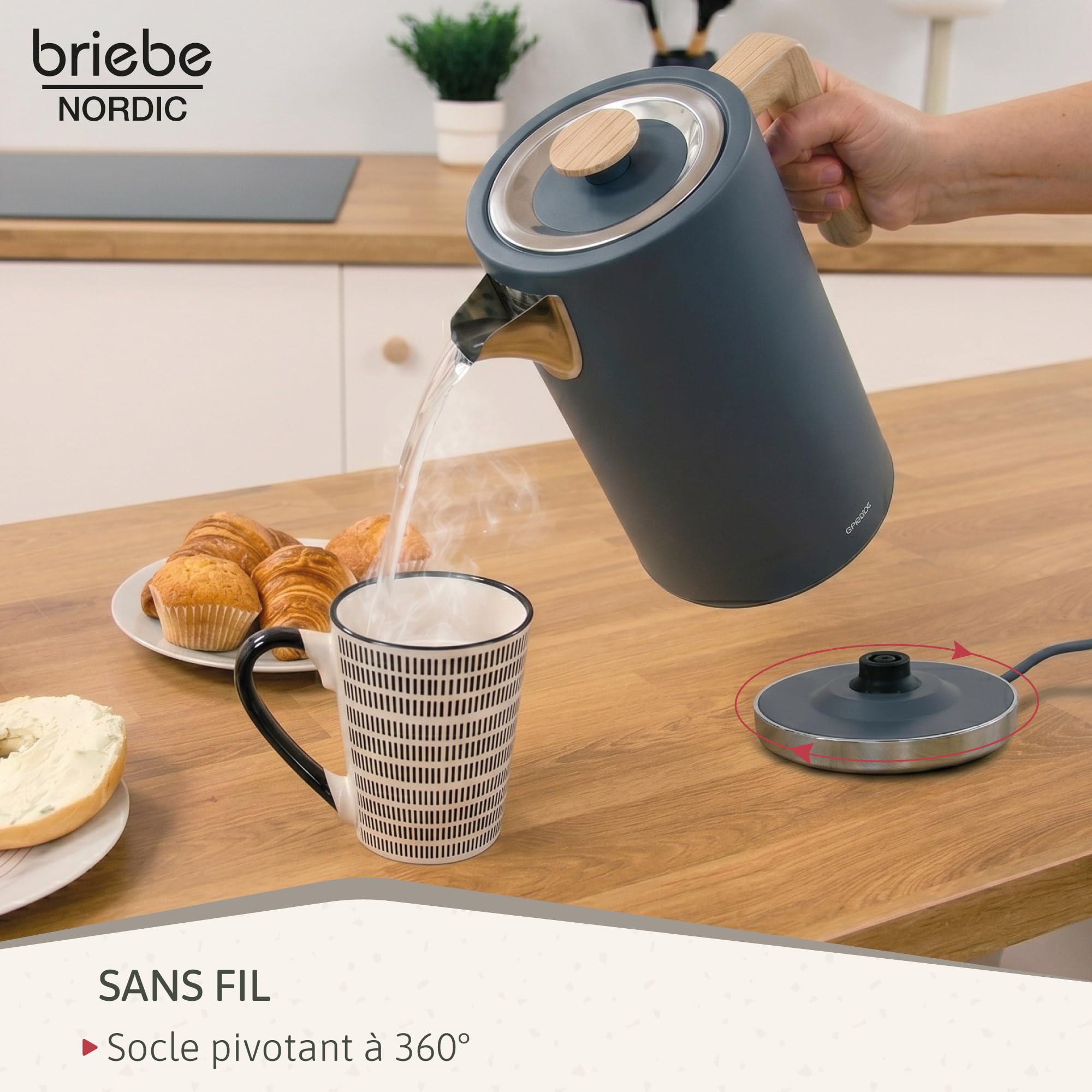 briebe Nordic Ensemble Machine à Café Expresso 20 Bars Capsules et Café Moulu + Bouilloire Électrique 1,7L sans Fil, 2200W + Grille Pain 2 Fentes Larges, Set Petit-Déjeuner Design Nordique Gris