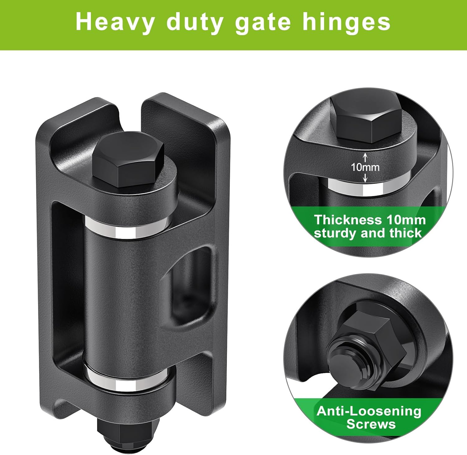 Heavy Duty Gate Hinge 2-Pack, Steel Weld On Hinge, Wall‑Mount Gate Hinge for Metal Swing Doors, Driveway Gates and Farm Gates, Spacer Bearing, Oxide Coated