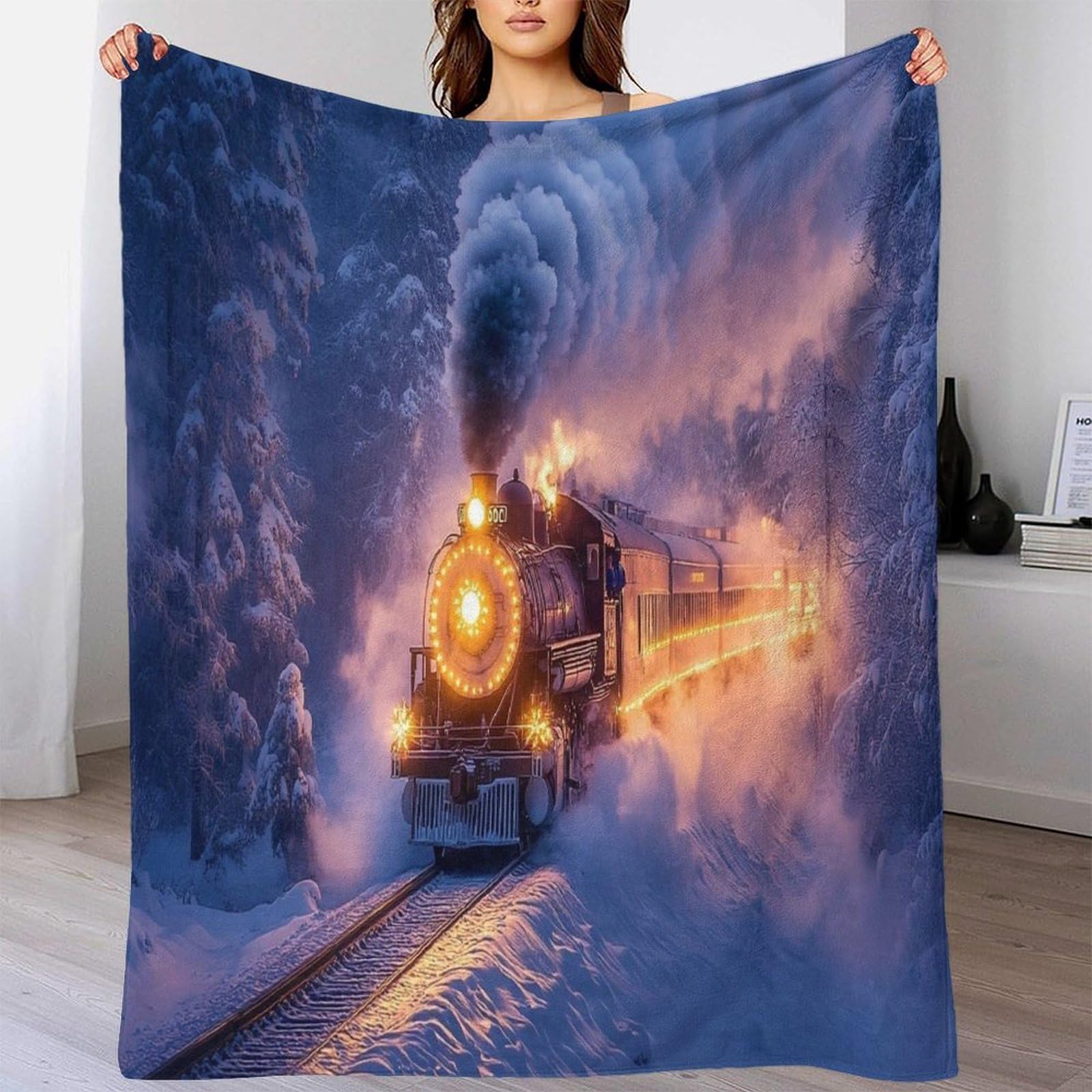 DAFUfbw Silk Touch Warm Steam Train Fleece Blankets - 340 GSM Choochoo Throws for Sofa Fluffy Blanket 60x80inch(150x200cm) Bed Throw for Bedroom, Couch, Travel, Kids