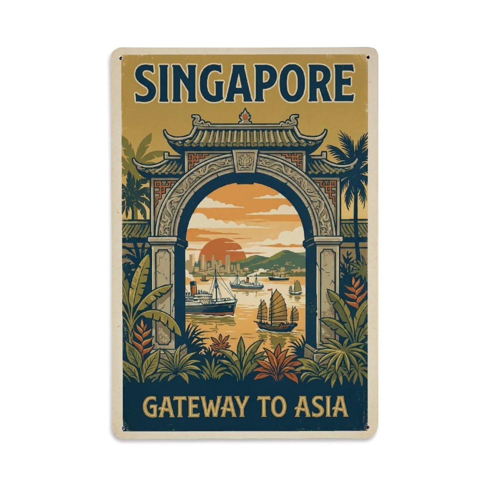 Huiyhb 8X12inch(20X30cm) Vintage Travel Singapore Gateway Metal Tin Sign