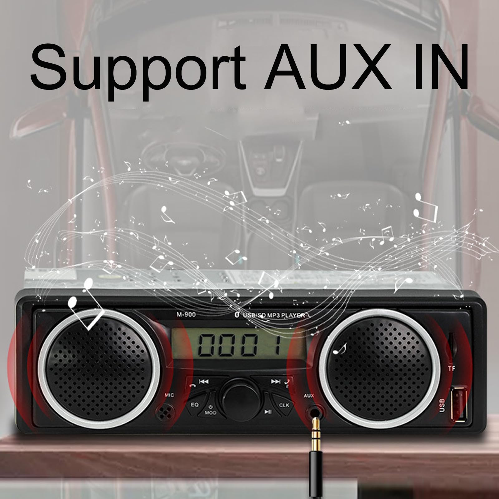 Single Din Auto-Stereo-Bluetooth, 1 DIN 12 V-24 V Autoradio mit zwei eingebauten Lautsprechern, Auto-FM-Audio-Multimedia-Player mit USB-AUX-Eingang, TF-Kartenanschluss