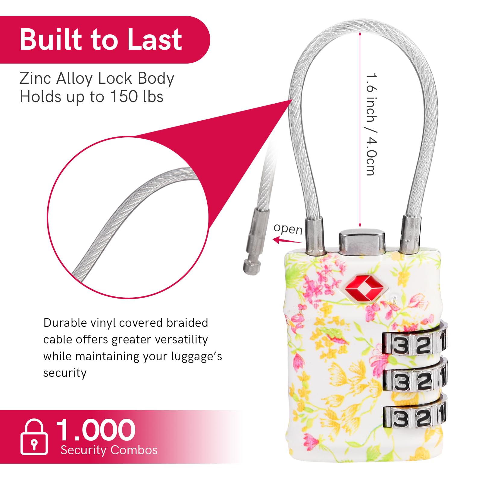 VIBRANZ-LAB - Set di 4 serrature TSA per bagagli approvate TSA serrature per bagagli. Queste serrature sono un must have per i viaggi internazionali, anche come serratura per armadietto da palestra,