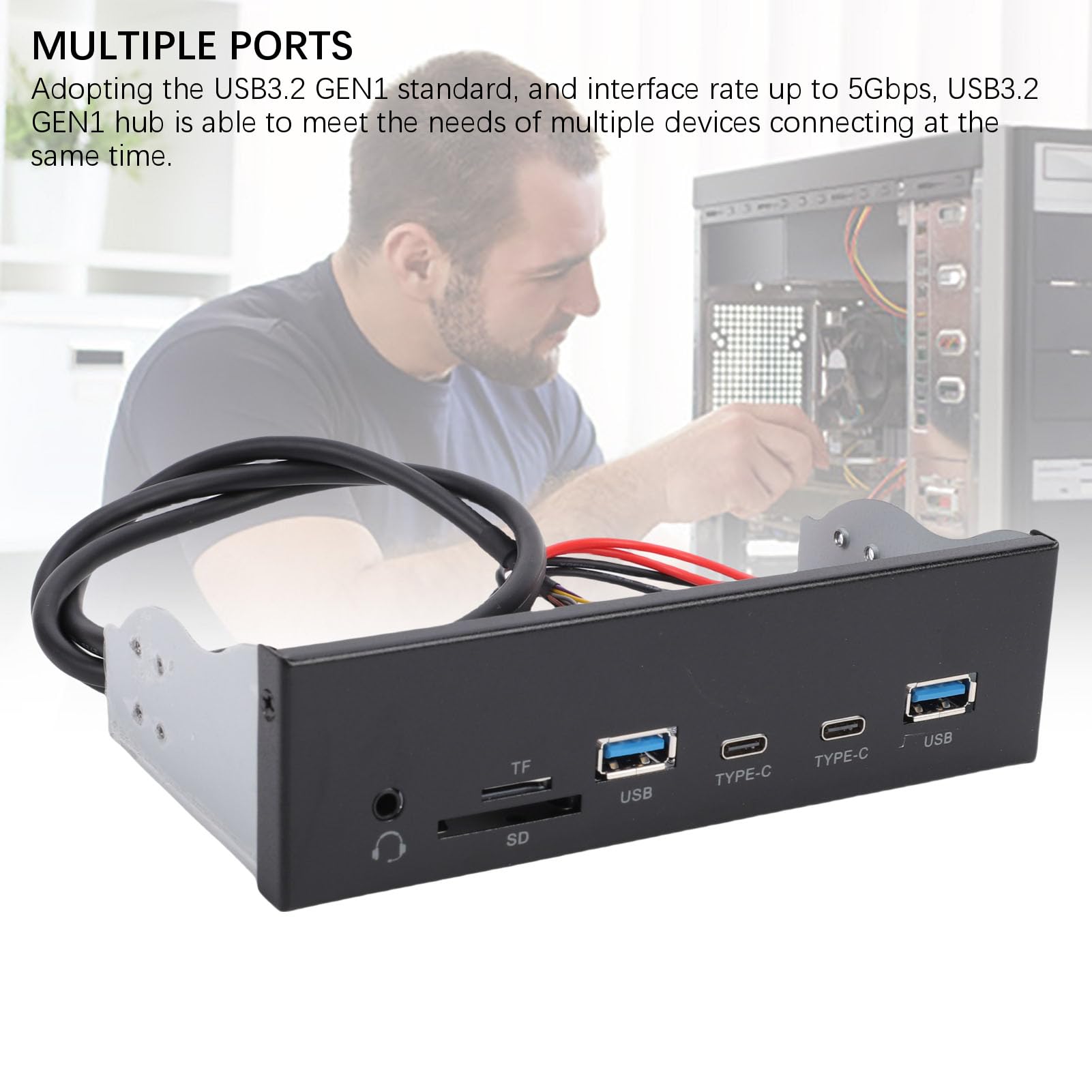 Sxhlseller 5.25 Inch USB3.2 Gen1 Panel Frontal Hub con 2 USB Tipo C y